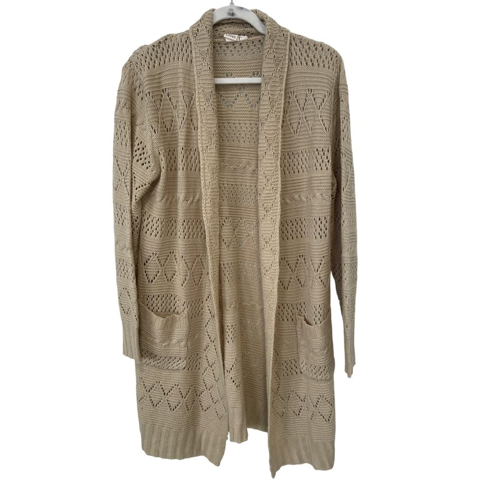 Ijoah Open Front Cardigan Sweater Womens M/L Long Sleeve Open Weave Neutral Cozy
